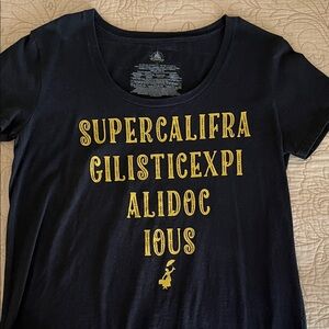 Disney Mary Poppins black t-shirt with gold lettering.